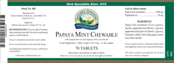 Папайя с мятой жевательная НСП Papaya Mint Chewable NSP (Англия) [485]